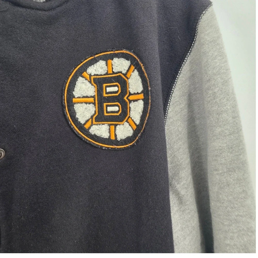 OLD TIME HOCKEY BOSTON BRUINS VARSITY JACKET YOUTH KIDS XL BLACK SNAP BUTTON NHL